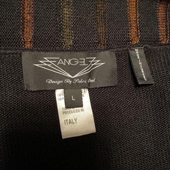 Angel Design By Sabri Ozel Sweater Cardigan Black Colorful Knit Wool Blend Sz L - Picture 6 of 7
